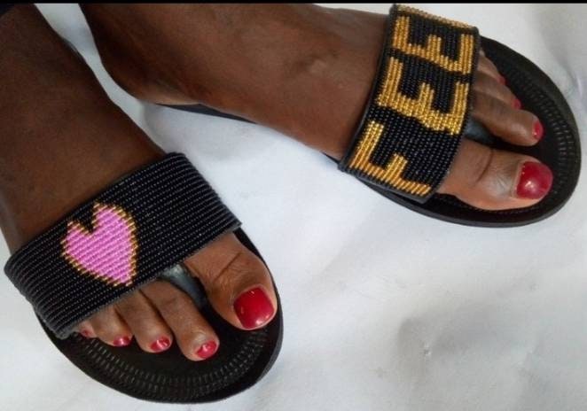 Handmade African Beaded Sandals/Authentic Maasai-Style Leather Flip-Flops Women/Boho Beach Sandals/Comfortable Summer Sandal African Gifts