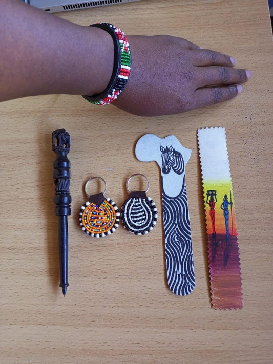 Handcrafted Gift Set: Bookmark, Ebony Pen, Beaded Keyholder  Adjustable Bracelet - Unique Thoughtful Gift for All Occasions