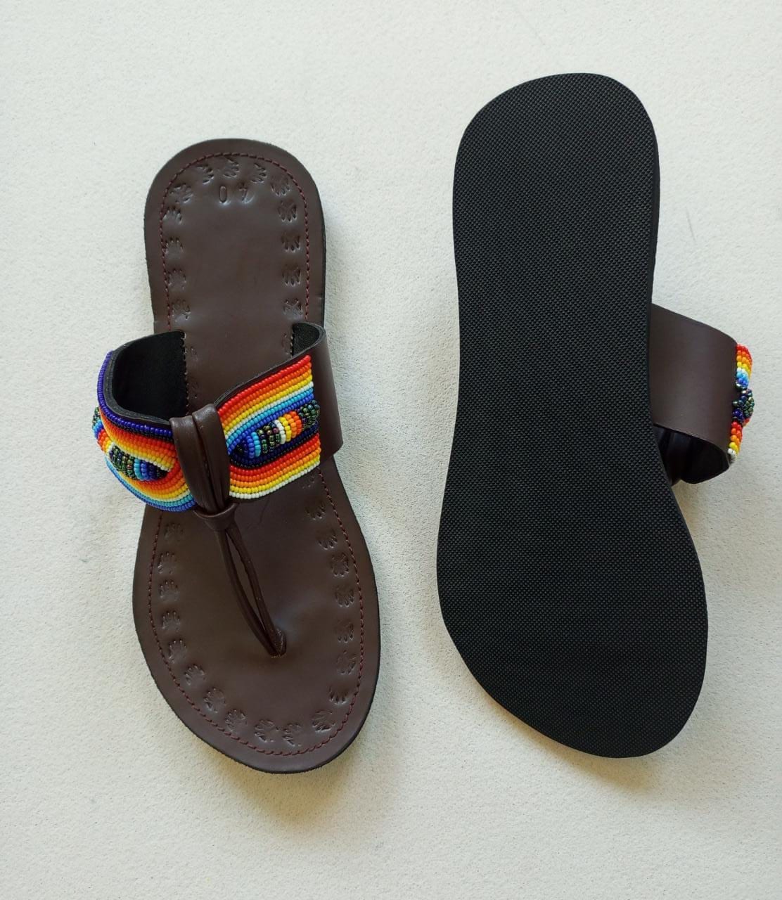 Handmade African Beaded Sandals/Authentic Maasai-Style Leather Flip-Flops Women/Boho Beach Sandals/Comfortable Summer Sandal African Gifts