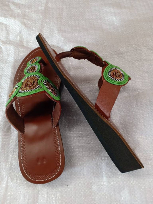 Handmade African Beaded Sandals/Authentic Maasai-Style Leather Flip-Flops Women/Boho Beach Sandals/Comfortable Summer Sandal African Gifts