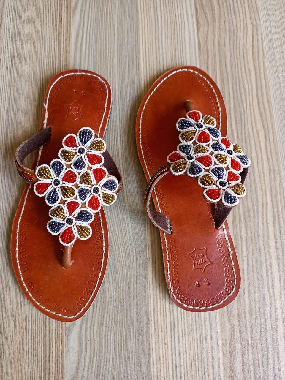 Handmade African Beaded Sandals/Authentic Maasai-Style Leather Flip-Flops Women/Boho Beach Sandals/Comfortable Summer Sandal African Gifts