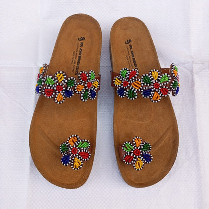 Handmade African Beaded Sandals/Authentic Maasai-Style Leather Flip-Flops Women/Boho Beach Sandals/Comfortable Summer Sandal African Gifts
