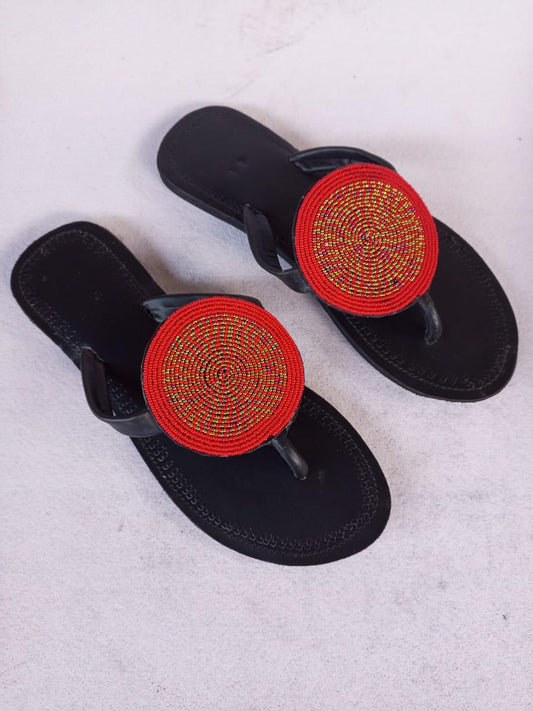 Handmade African Beaded Sandals/Authentic Maasai-Style Leather Flip-Flops Women/Boho Beach Sandals/Comfortable Summer Sandal African Gifts