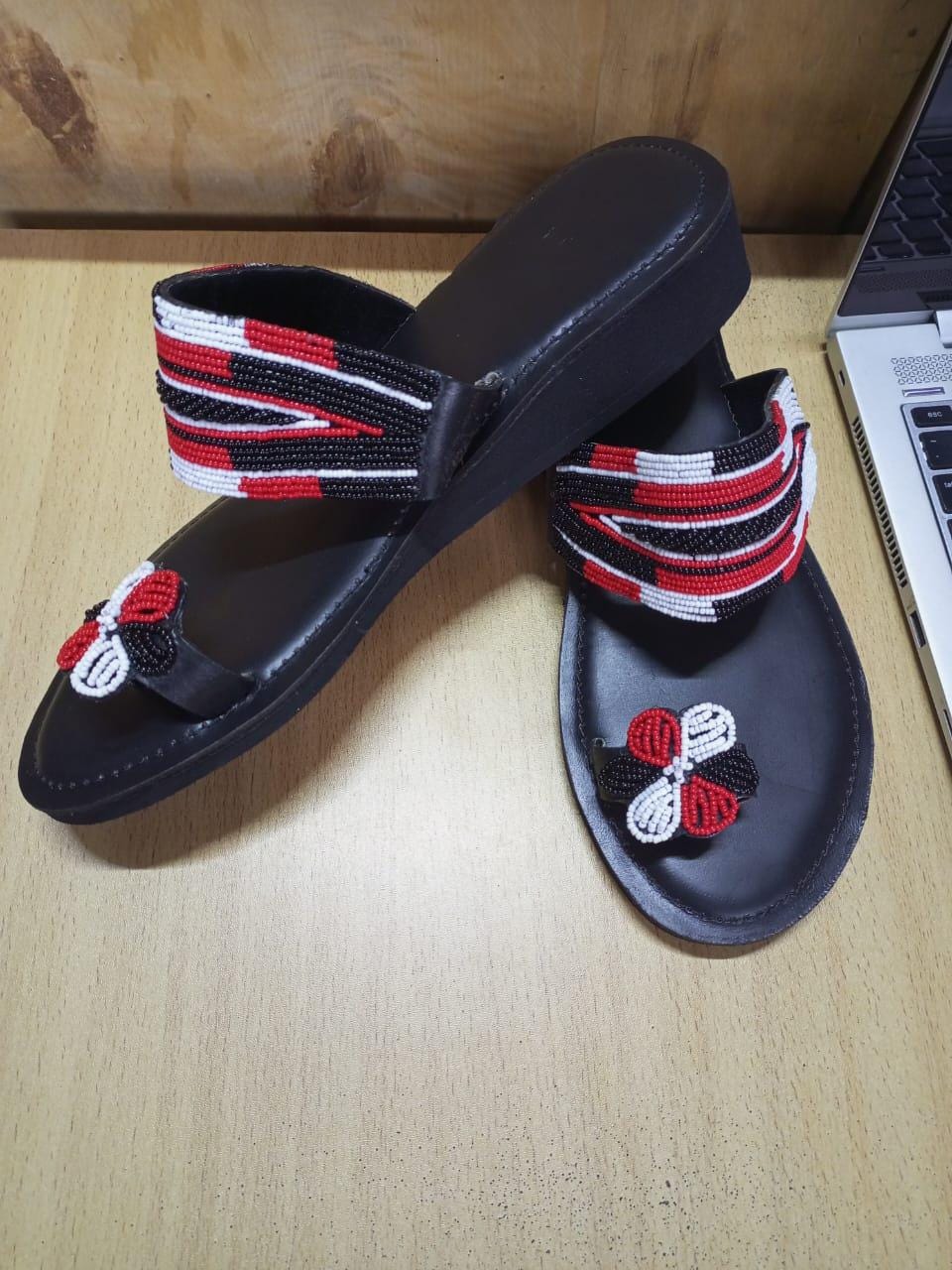 Handmade African Beaded Sandals/Authentic Maasai-Style Leather Flip-Flops Women/Boho Beach Sandals/Comfortable Summer Sandal African Gifts