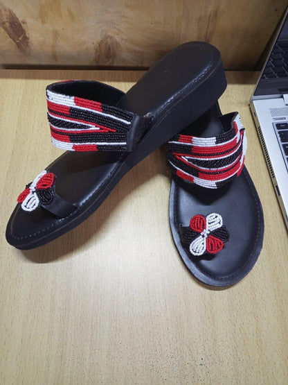 Handmade African Beaded Sandals/Authentic Maasai-Style Leather Flip-Flops Women/Boho Beach Sandals/Comfortable Summer Sandal African Gifts