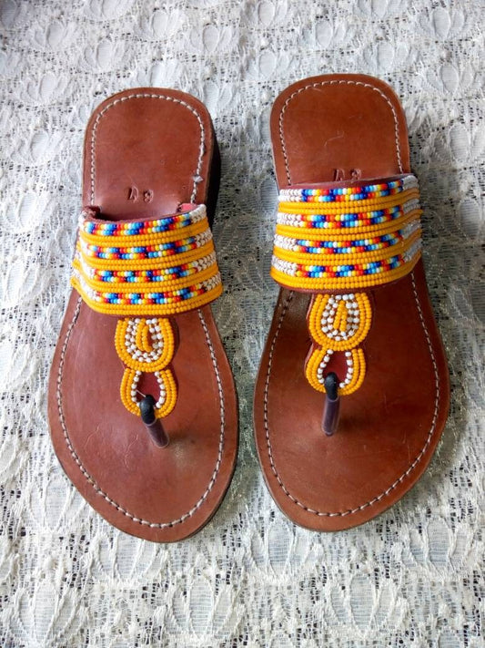 CUSTOMIZED Wege Beaded Sandals/Authentic Maasai-Style Leather Flip-Flops Women/Boho Beach Sandals/Comfortable Summer Sandal African Gifts