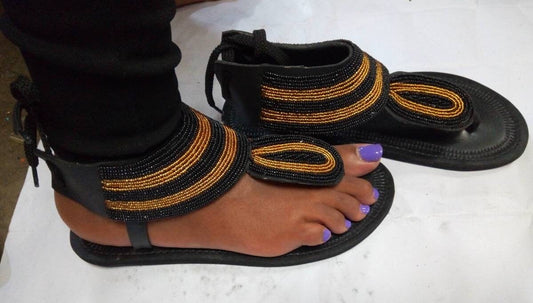 Handmade African Beaded Sandals/Authentic Maasai-Style Leather Flip-Flops Women/Boho Beach Sandals/Comfortable Summer Sandal African Gifts