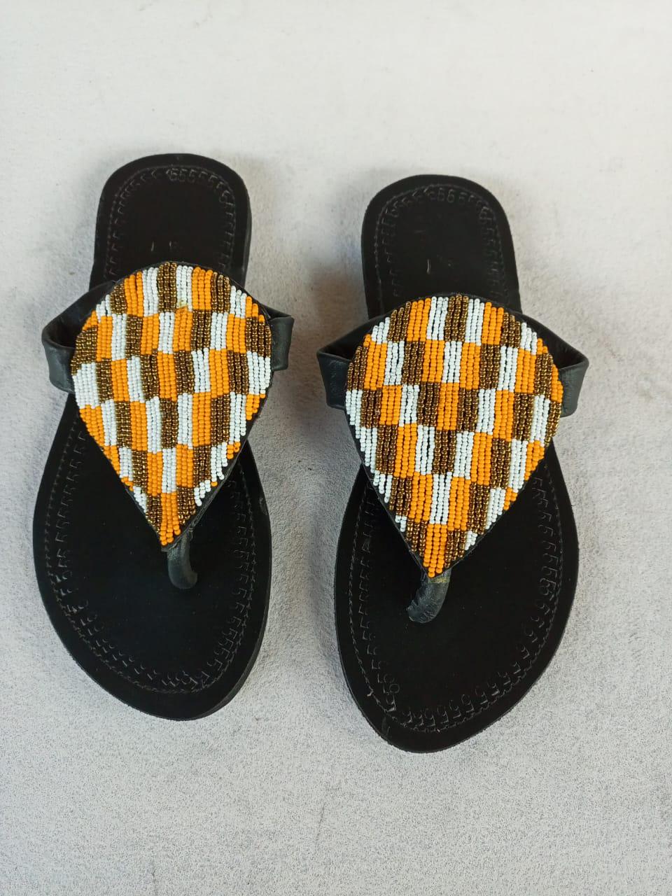 Handmade African Beaded Sandals/Authentic Maasai-Style Leather Flip-Flops Women/Boho Beach Sandals/Comfortable Summer Sandal African Gifts