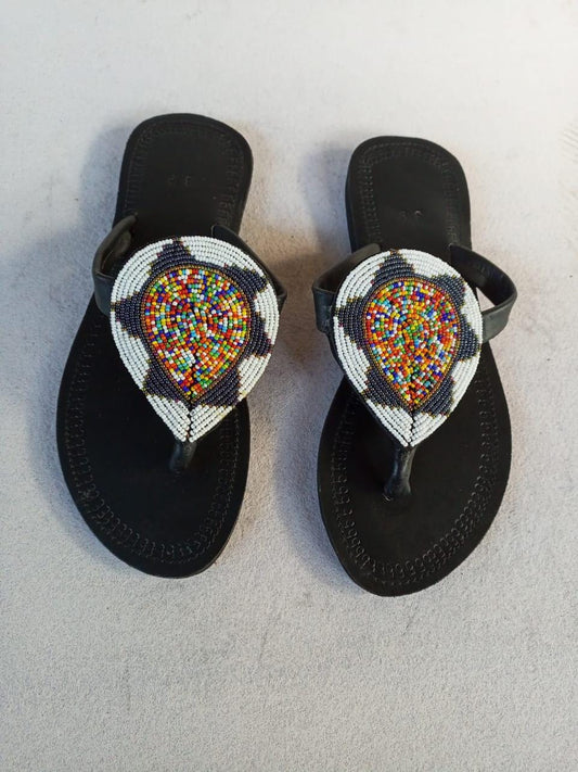 CUSTOMIZED African beaded sandals, summer sandals, Christmas gift for her,mom gift,beach sandals, leather sandals,