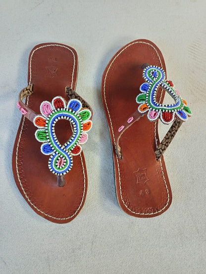 CUSTOMIZED African beaded sandals, summer sandals, Christmas gift for her,mom gift,beach sandals, leather sandals,