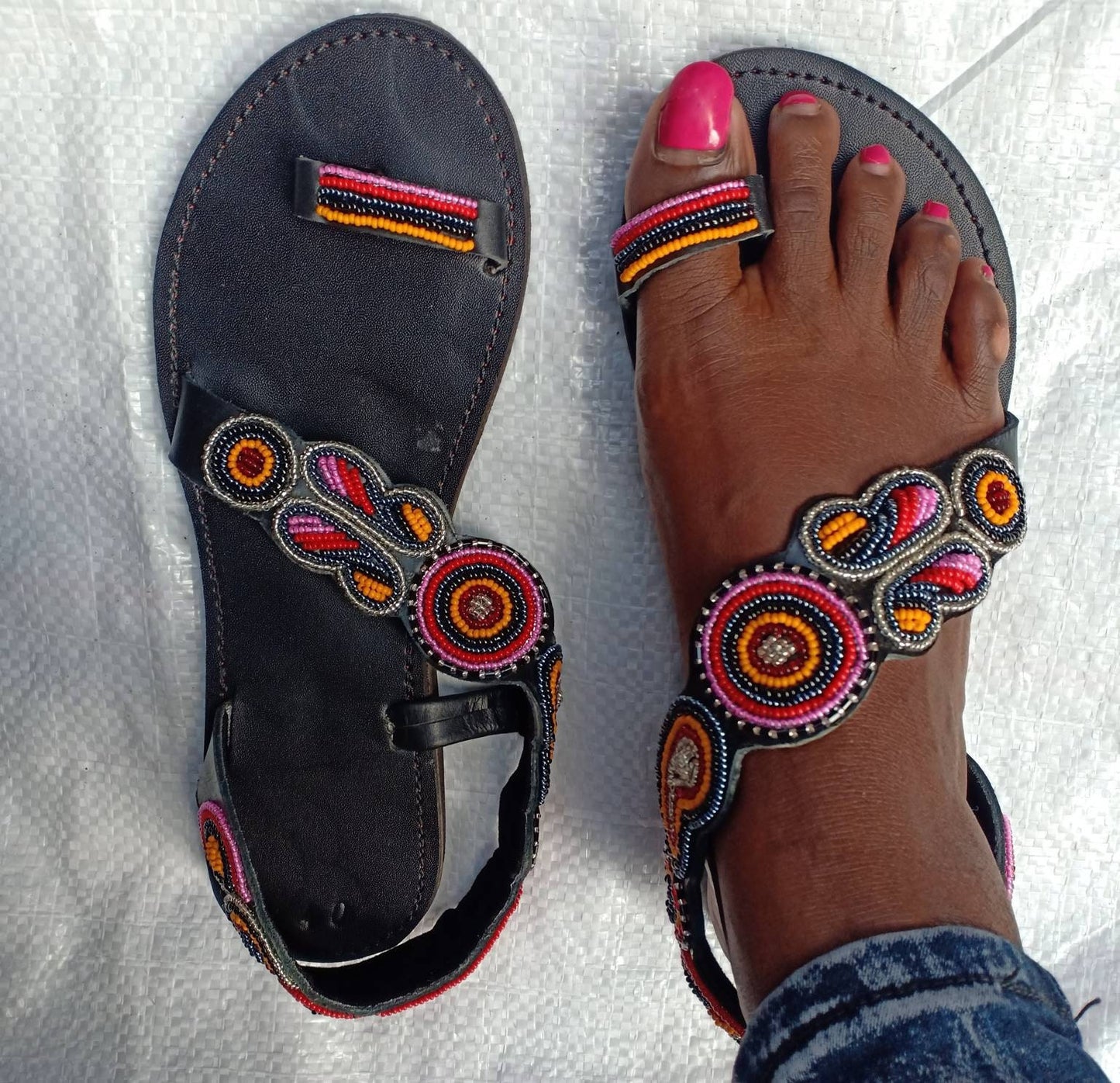 Handmade African Beaded Sandals/Authentic Maasai-Style Leather Flip-Flops Women/Boho Beach Sandals/Comfortable Summer Sandal African Gifts