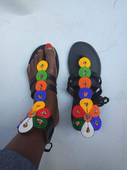 CUSTOMIZED African beaded sandals, summer sandals, Christmas gift for her,mom gift,beach sandals, leather sandals, gladiators sandals