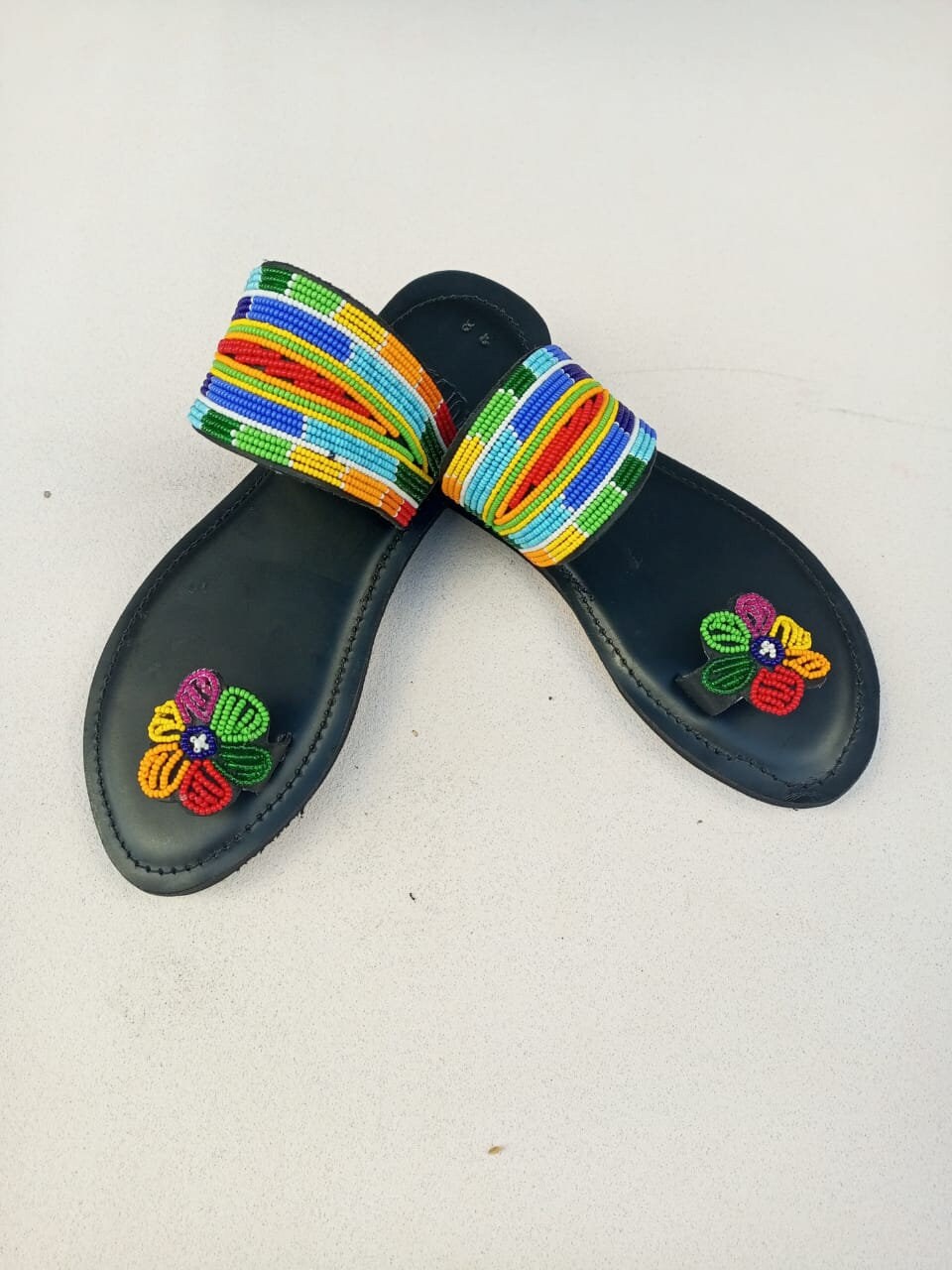 Handmade African Beaded Sandals/Authentic Maasai-Style Leather Flip-Flops Women/Boho Beach Sandals/Comfortable Summer Sandal African Gifts