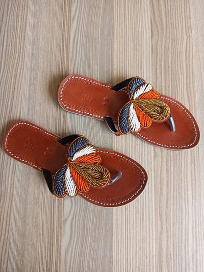 Handmade African Beaded Sandals/Authentic Maasai-Style Leather Flip-Flops Women/Boho Beach Sandals/Comfortable Summer Sandal African Gifts