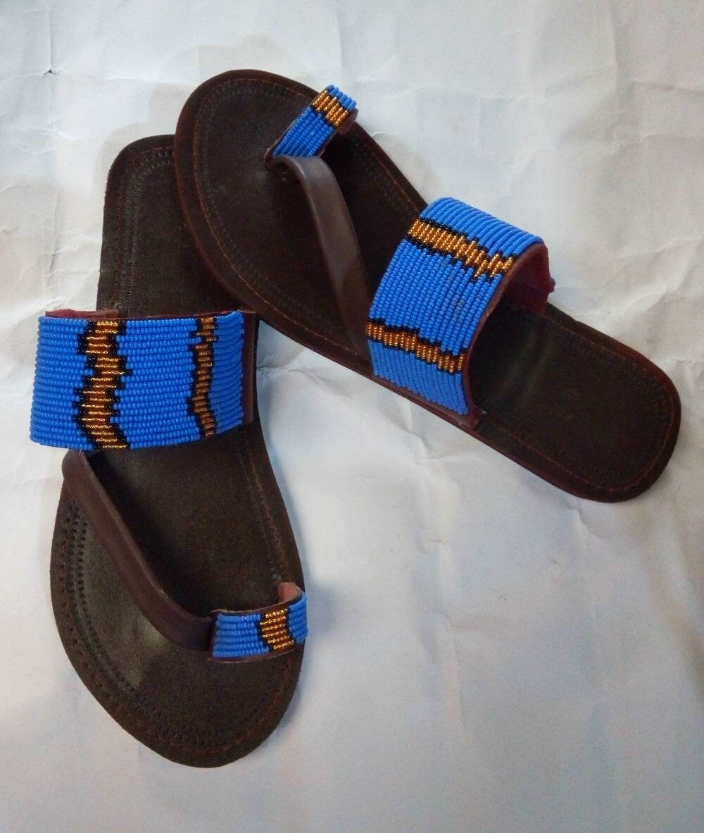 Handmade African Beaded Sandals/Authentic Maasai-Style Leather Flip-Flops Women/Boho Beach Sandals/Comfortable Summer Sandal African Gifts
