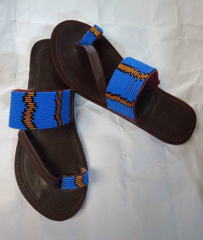 Handmade African Beaded Sandals/Authentic Maasai-Style Leather Flip-Flops Women/Boho Beach Sandals/Comfortable Summer Sandal African Gifts