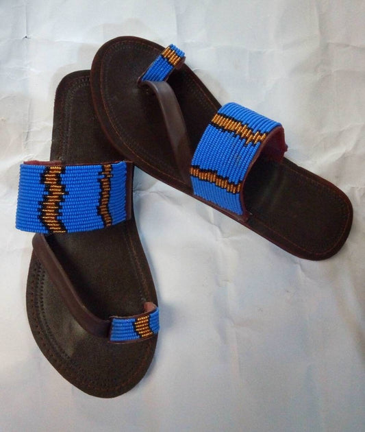 Handmade African Beaded Sandals/Authentic Maasai-Style Leather Flip-Flops Women/Boho Beach Sandals/Comfortable Summer Sandal African Gifts
