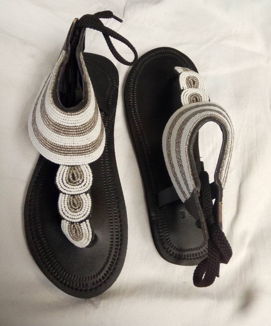 Handmade African Beaded Sandals/Authentic Maasai-Style Leather Flip-Flops Women/Boho Beach Sandals/Comfortable Summer Sandal African Gifts