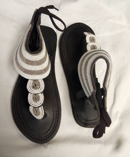 Handmade African Beaded Sandals/Authentic Maasai-Style Leather Flip-Flops Women/Boho Beach Sandals/Comfortable Summer Sandal African Gifts