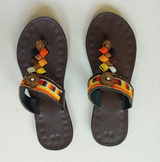 Handmade African Beaded Sandals/Authentic Maasai-Style Leather Flip-Flops Women/Boho Beach Sandals/Comfortable Summer Sandal African Gifts