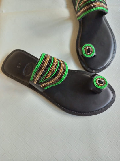 Handmade African Beaded Sandals/Authentic Maasai-Style Leather Flip-Flops Women/Boho Beach Sandals/Comfortable Summer Sandal African Gifts