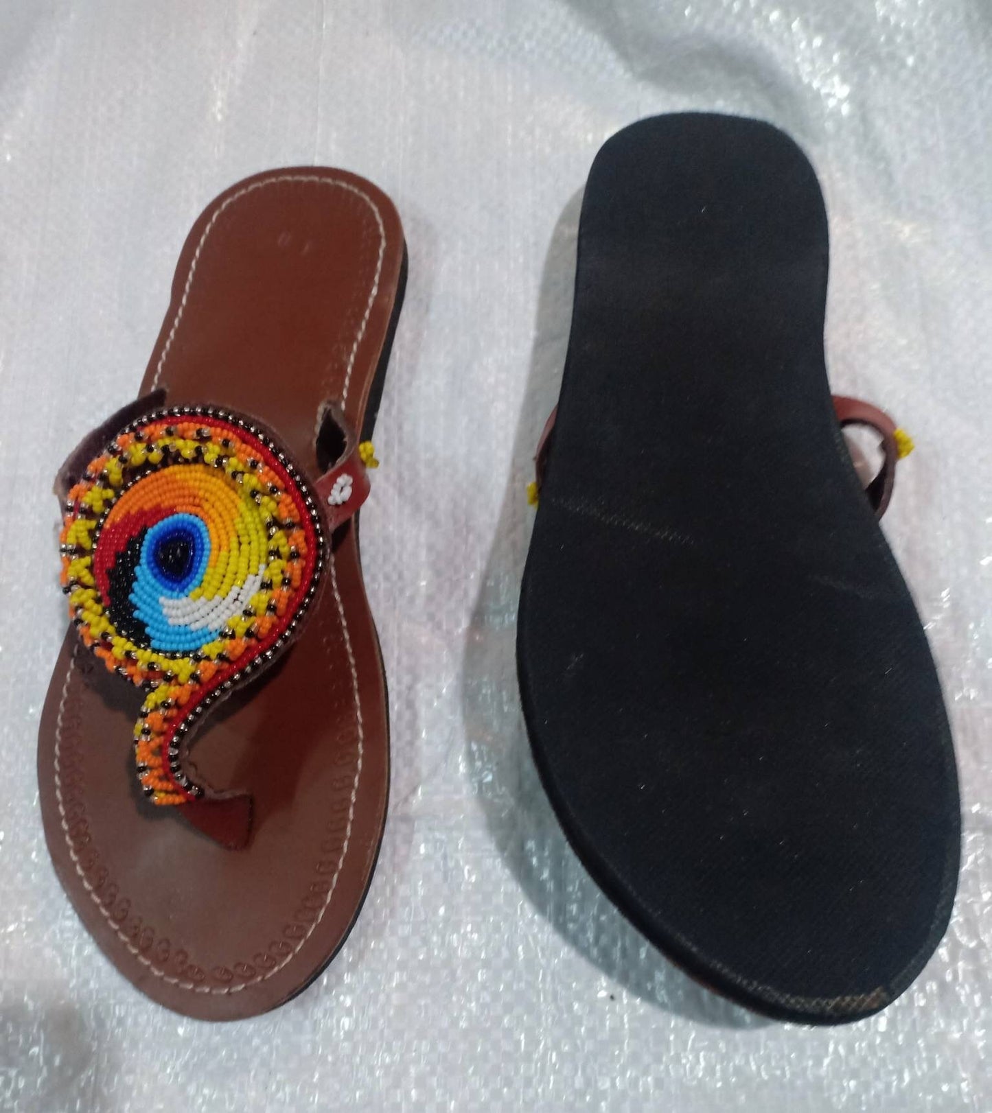 Handmade African Beaded Sandals/Authentic Maasai-Style Leather Flip-Flops Women/Boho Beach Sandals/Comfortable Summer Sandal African Gifts