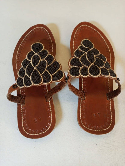 Handmade African Beaded Sandals/Authentic Maasai-Style Leather Flip-Flops Women/Boho Beach Sandals/Comfortable Summer Sandal African Gifts