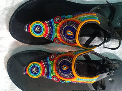 Handmade African Beaded Sandals/Authentic Maasai-Style Leather Flip-Flops Women/Boho Beach Sandals/Comfortable Summer Sandal African Gifts