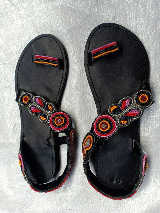 Handmade African Beaded Sandals/Authentic Maasai-Style Leather Flip-Flops Women/Boho Beach Sandals/Comfortable Summer Sandal African Gifts