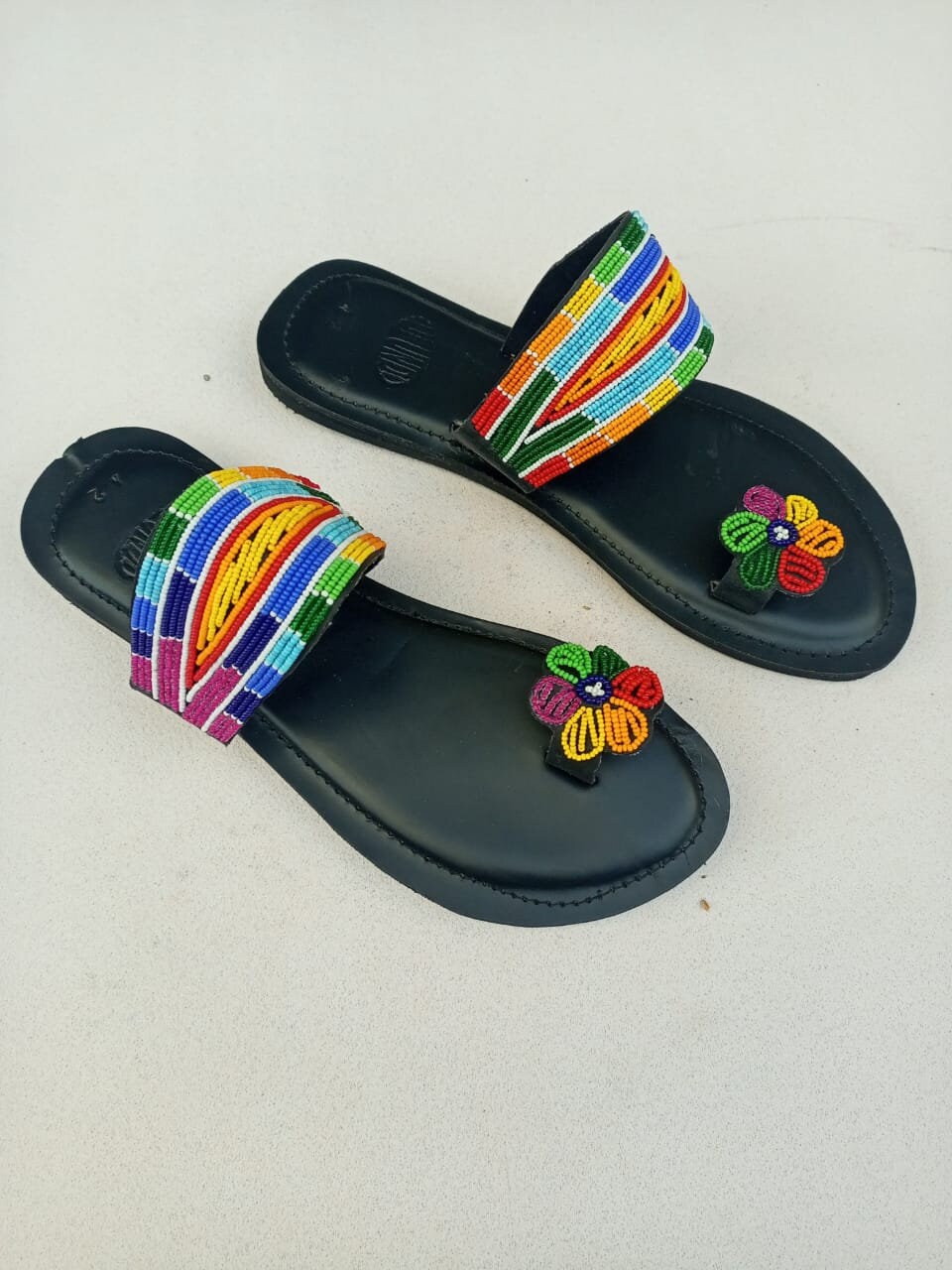 Handmade African Beaded Sandals/Authentic Maasai-Style Leather Flip-Flops Women/Boho Beach Sandals/Comfortable Summer Sandal African Gifts