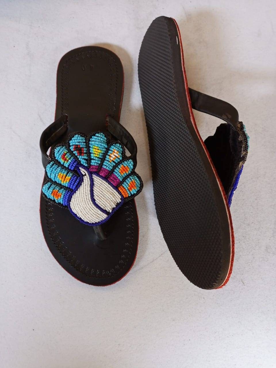 Handmade African Beaded Sandals/Authentic Maasai-Style Leather Flip-Flops Women/Boho Beach Sandals/Comfortable Summer Sandal African Gifts