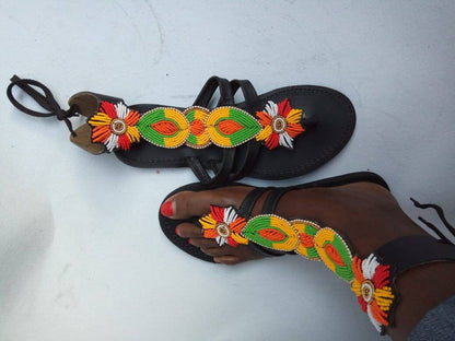 CUSTOMIZED African beaded sandals, summer sandals, Christmas gift for her,mom gift,beach sandals, leather sandals, gladiators sandals
