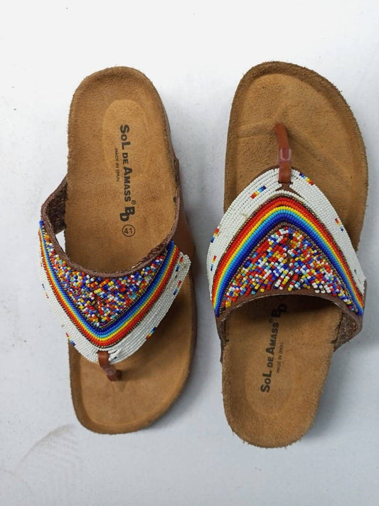 Handmade African Beaded Sandals/Authentic Maasai-Style Leather Flip-Flops Women/Boho Beach Sandals/Comfortable Summer Sandal African Gifts