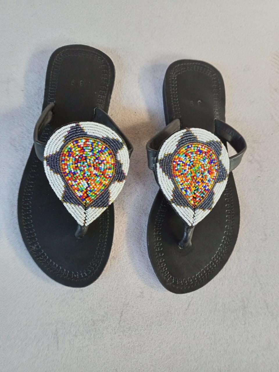 Handmade African Beaded Sandals/Authentic Maasai-Style Leather Flip-Flops Women/Boho Beach Sandals/Comfortable Summer Sandal African Gifts