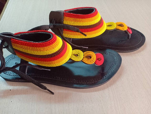 Handmade African Beaded Sandals/Authentic Maasai-Style Leather Flip-Flops Women/Boho Beach Sandals/Comfortable Summer Sandal African Gifts