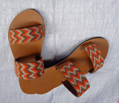 Handmade African Beaded Sandals/Authentic Maasai-Style Leather Flip-Flops Women/Boho Beach Sandals/Comfortable Summer Sandal African Gifts