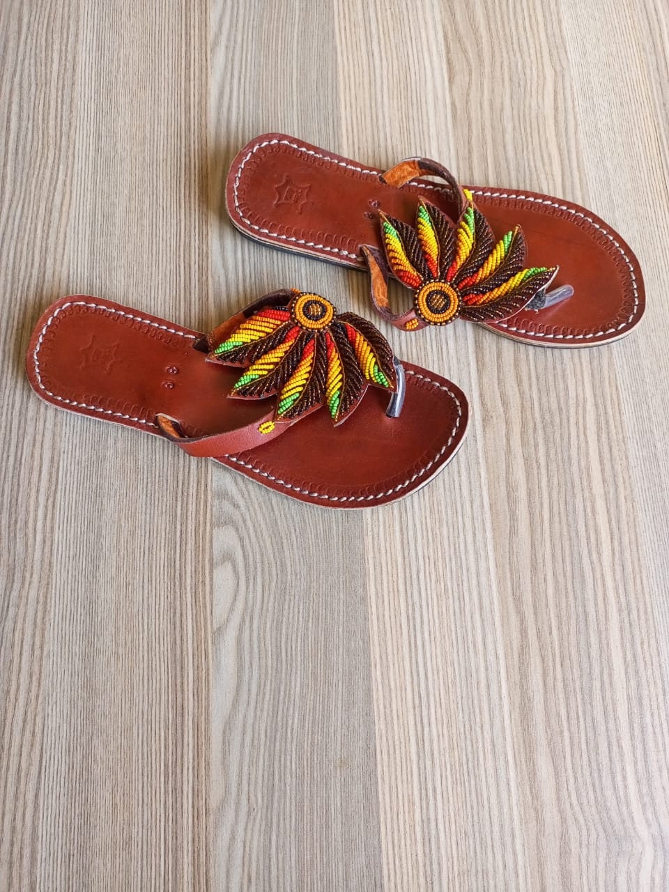 Handmade African Beaded Sandals/Authentic Maasai-Style Leather Flip-Flops Women/Boho Beach Sandals/Comfortable Summer Sandal African Gifts