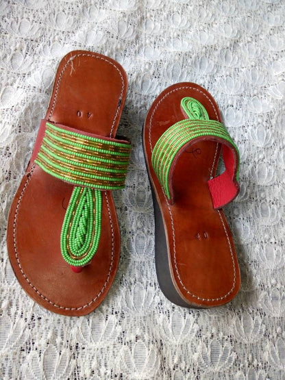 Handmade African Beaded Sandals/Authentic Maasai-Style Leather Flip-Flops Women/Boho Beach Sandals/Comfortable Summer Sandal African Gifts