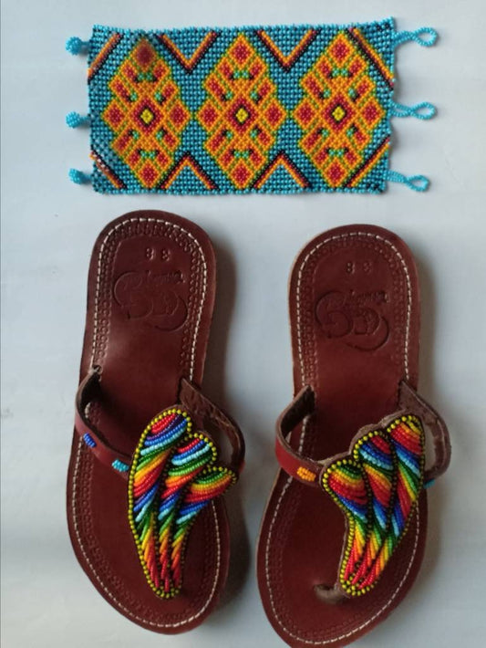 Handmade African Beaded Sandals/Authentic Maasai-Style Leather Flip-Flops Women/Boho Beach Sandals/Comfortable Summer Sandal African Gifts