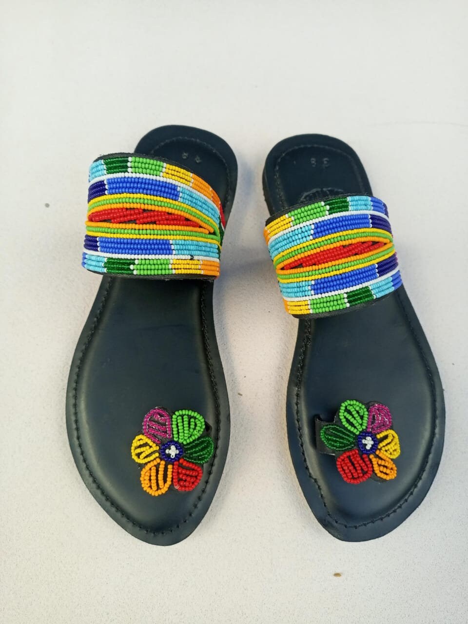 Handmade African Beaded Sandals/Authentic Maasai-Style Leather Flip-Flops Women/Boho Beach Sandals/Comfortable Summer Sandal African Gifts