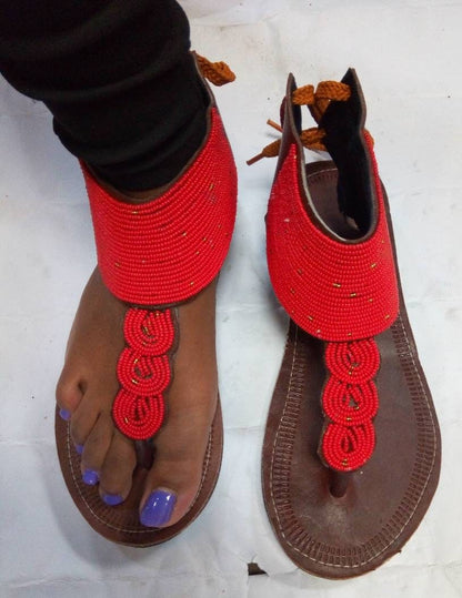 Handmade African Beaded Sandals/Authentic Maasai-Style Leather Flip-Flops Women/Boho Beach Sandals/Comfortable Summer Sandal African Gifts