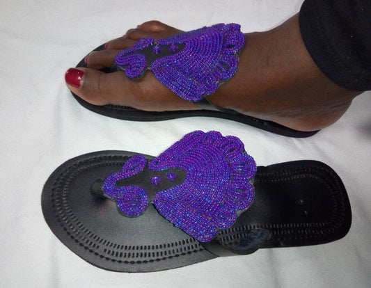 Handmade African Beaded Sandals/Authentic Maasai-Style Leather Flip-Flops Women/Boho Beach Sandals/Comfortable Summer Sandal African Gifts