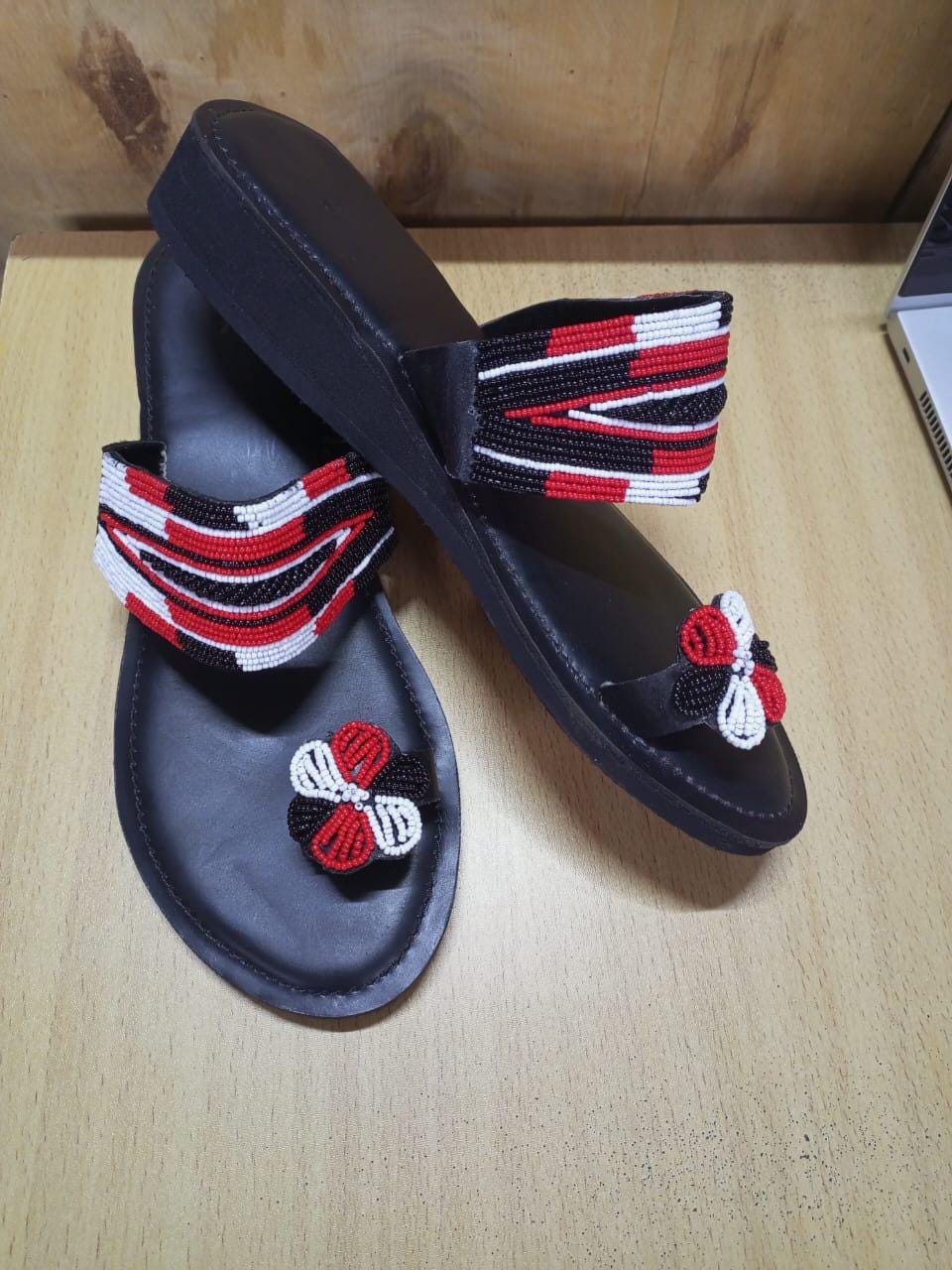 Handmade African Beaded Sandals/Authentic Maasai-Style Leather Flip-Flops Women/Boho Beach Sandals/Comfortable Summer Sandal African Gifts