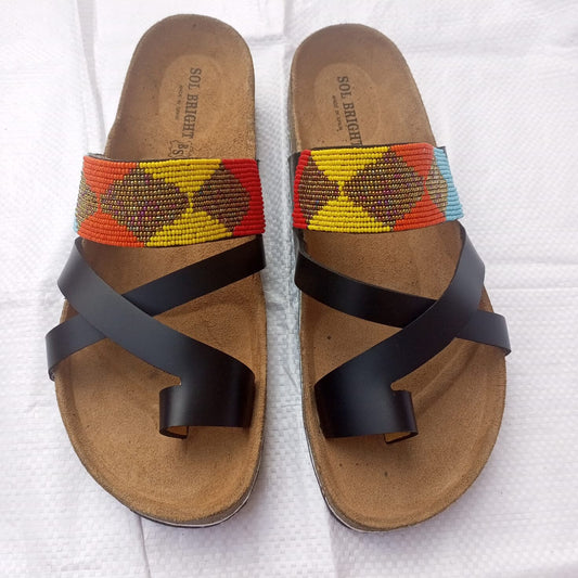 Handmade African Beaded Sandals/Authentic Maasai-Style Leather Flip-Flops Women/Boho Beach Sandals/Comfortable Summer Sandal African Gifts
