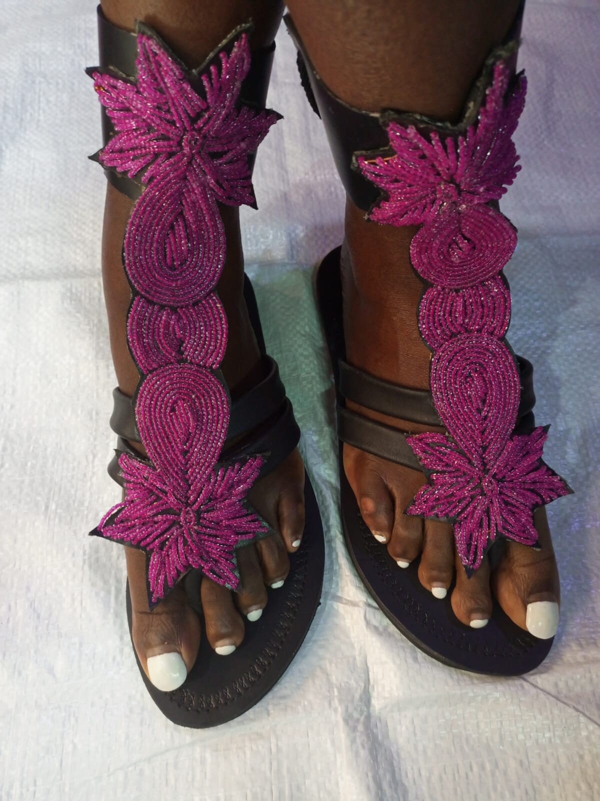 Handmade African Beaded Sandals/Authentic Maasai-Style Leather Flip-Flops Women/Boho Beach Sandals/Comfortable Summer Sandal African Gifts