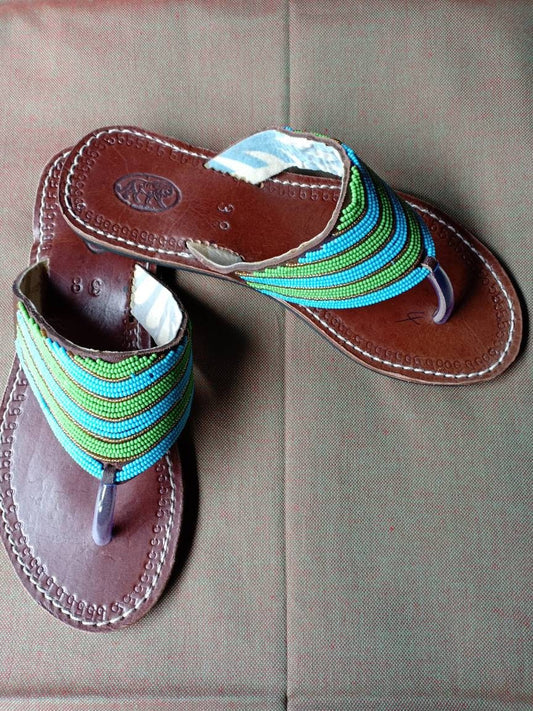 Handmade African Beaded Sandals/Authentic Maasai-Style Leather Flip-Flops Women/Boho Beach Sandals/Comfortable Summer Sandal African Gifts