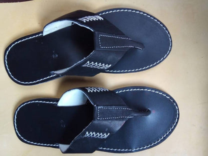 Handmade African Men's Sandals/Genuine Leather Beaded Flip-Flops/Comfortable Summer Sandals for Men/African Shoes/Unique Gift for Him