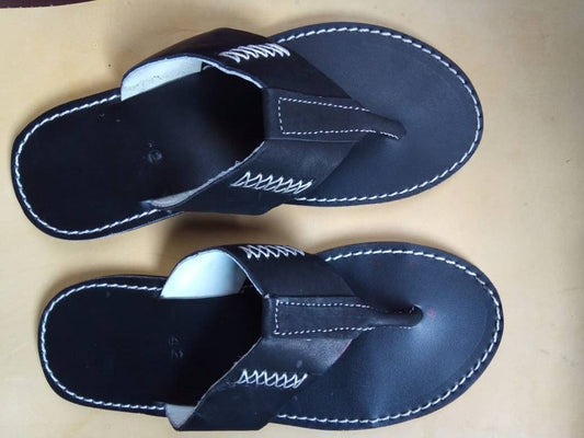 Handmade African Men's Sandals/Genuine Leather Beaded Flip-Flops/Comfortable Summer Sandals for Men/African Shoes/Unique Gift for Him