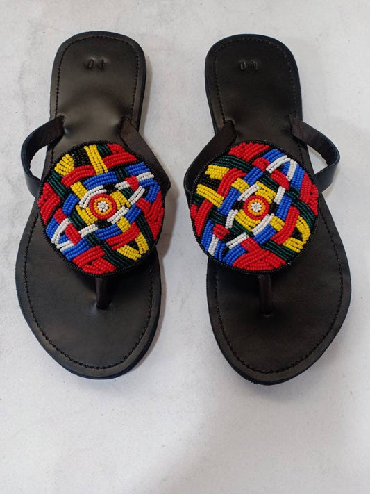 Handmade African Beaded Sandals/Authentic Maasai-Style Leather Flip-Flops Women/Boho Beach Sandals/Comfortable Summer Sandal African Gifts