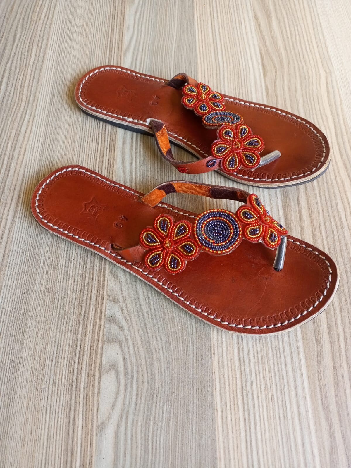 Handmade African Beaded Sandals/Authentic Maasai-Style Leather Flip-Flops Women/Boho Beach Sandals/Comfortable Summer Sandal African Gifts